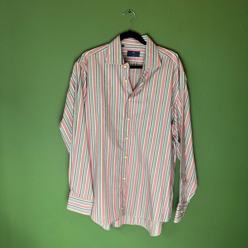 Etro Milano Multicolor Striped Button Down Long Sleeve Shirt Size 44